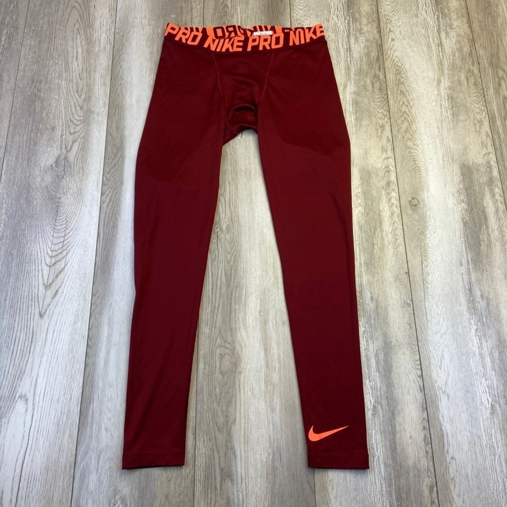 Nike Pro Compression Leggings Mens Large Red Orange Athletic Pants Men AH7985